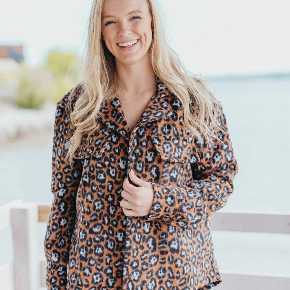 NWT Simply Southern Shacket Button Down Shirt in Leopard Print Size XL